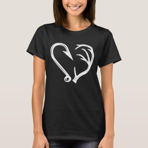 Hook Antler Heart Love Fishing Hunting Fish Deer H T_Shirt