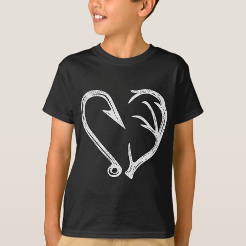 Hook Antler Heart Love Fishing Hunting Fish Deer H T_Shirt