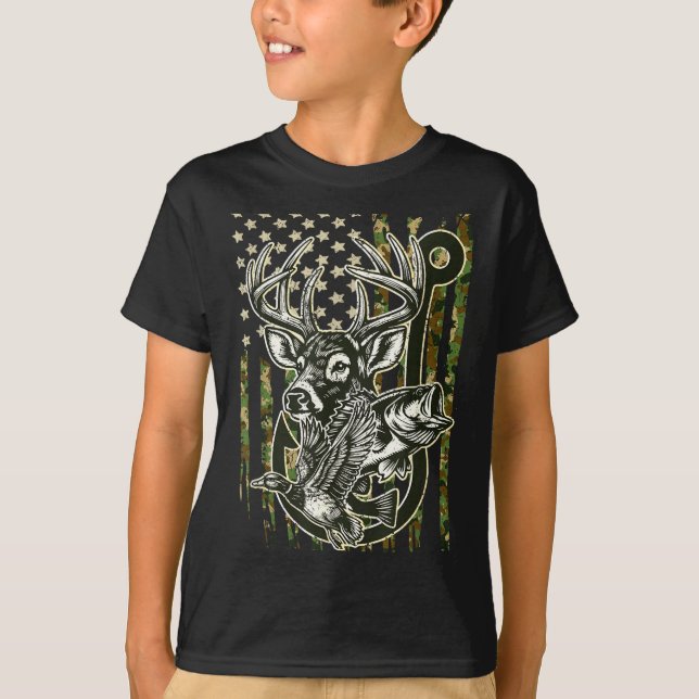 Hook Antler Heart Love Fishing Hunting Fish Deer H T-Shirt (Front)