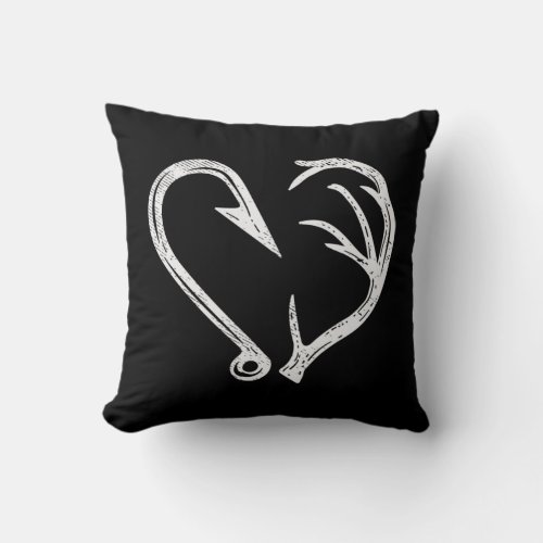 Hook Antler Heart Love Fishing Hunting Fish Deer H Throw Pillow