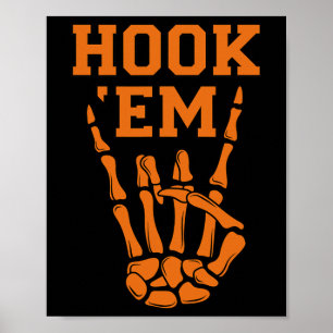 Hook em Skeleton Horns Halloween  Poster