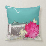 hook hibiscus flower painting invert teal pink throw pillow