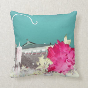hook hibiscus flower painting invert teal pink throw pillow