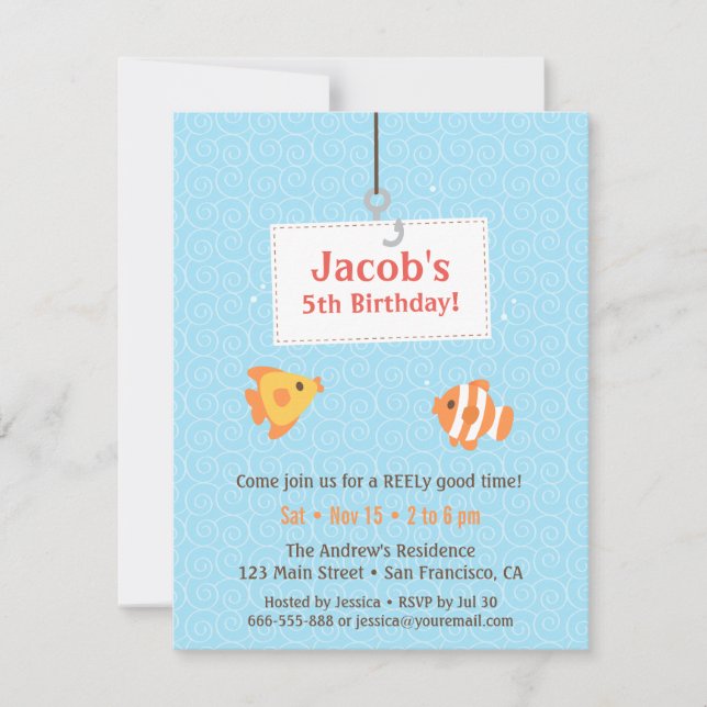 Hook on Fishing Kids Birthday Party Invitations (Front)