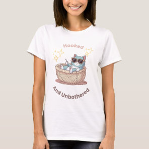 Hooked and Unbothered Cat in Yarn Basket Crochet T-Shirt