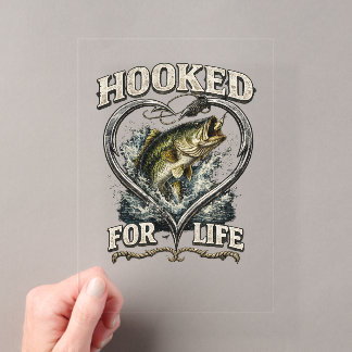 Hooked for Life Bass Fishing Heart Acrylic Invitations