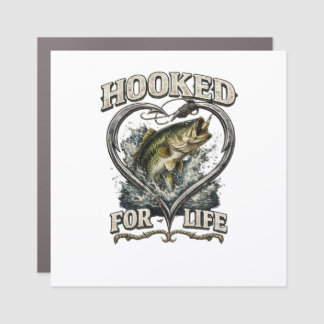 Hooked for Life Bass Fishing Heart Car Magnet