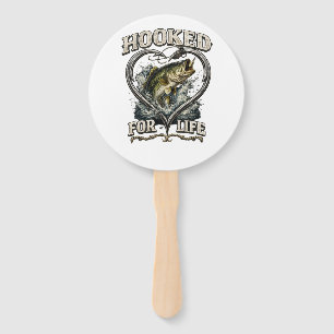 Hooked for Life Bass Fishing Heart Hand Fan