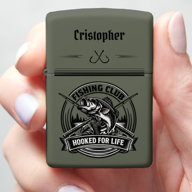 Hooked for Life Custom Fisherman Gift Zippo Lighter (In Hand)