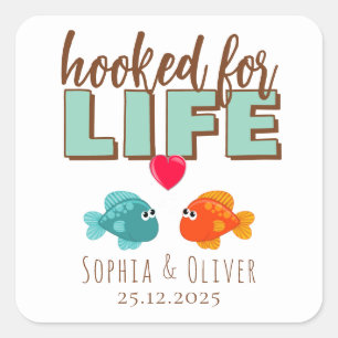 Hooked For Life, Fish In Love, Custom Square Sticker