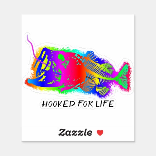 HOOKED FOR LIFE Multi_Color Sticker