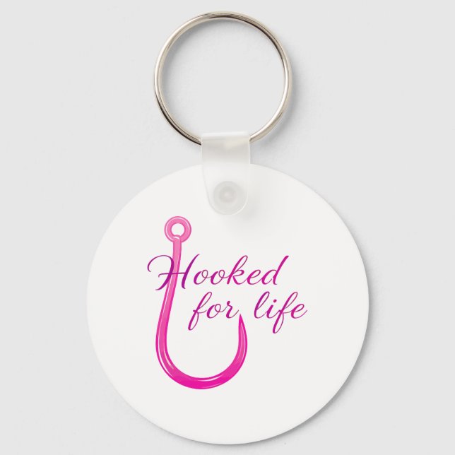Hooked for Life Pink Fishing Hook Keychain (Front)