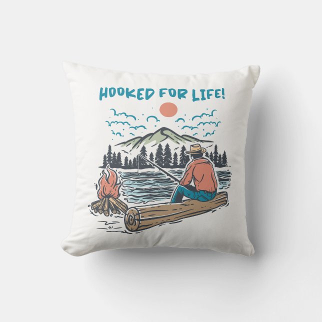 Hooked for Life Throw Pillow (Front)