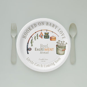 Hooked on Baby Love Cute Rustic Baby Shower Paper Plates