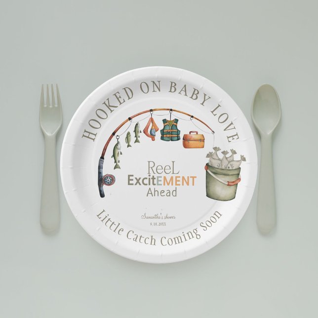 Hooked on Baby Love Cute Rustic Baby Shower  Paper Plates (Creator Uploaded)