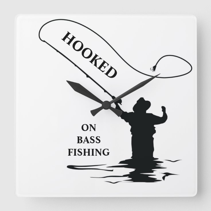 HOOKED ON BASS FISHING SQUARE WALL CLOCK Zazzle