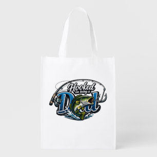 Hooked On Being A Dad - Funny Fishing Father's Day Grocery Bag