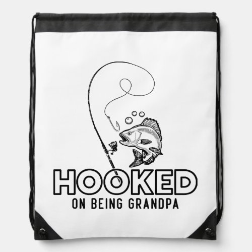 Hooked On Being A Grandpa Drawstring Bag