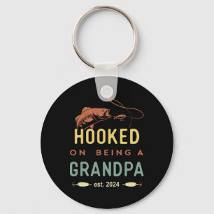 Hooked On Being A Grandpa Est 2024 First Time Gran Keychain