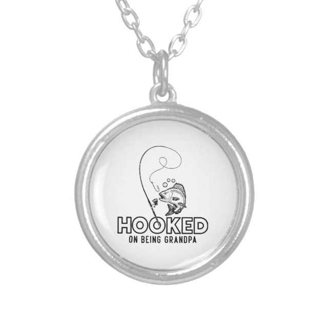 Hooked On Being A Grandpa Silver Plated Necklace (Front)