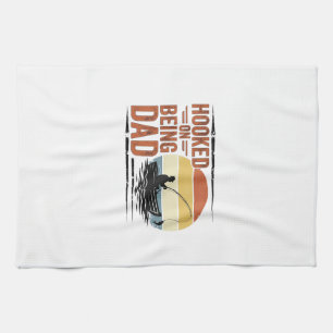 Hooked On Being Dad Vintage Fishing Shirt Design_1 Kitchen Towel