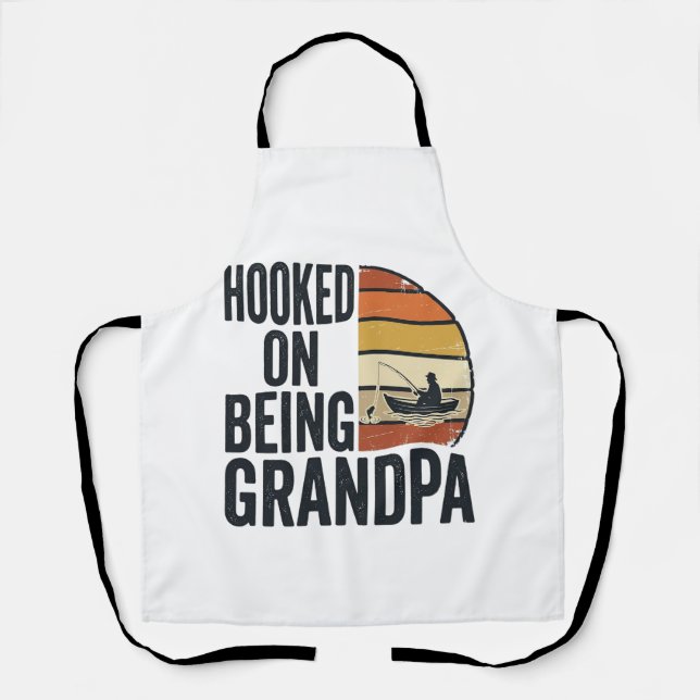 Hooked On Being Grandpa Fishing Retro Vector Desig Apron (Front)