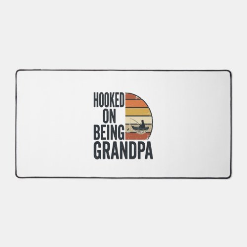 Hooked On Being Grandpa Fishing Retro Vector Desig Desk Mat