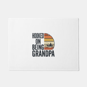 Hooked On Being Grandpa Fishing Retro Vector Desig Doormat