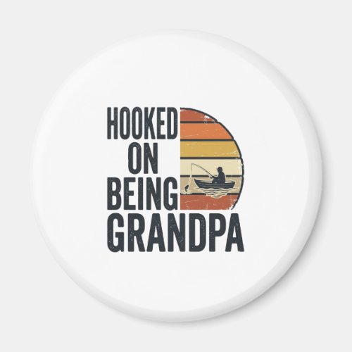 Hooked On Being Grandpa Fishing Retro Vector Desig Magnet