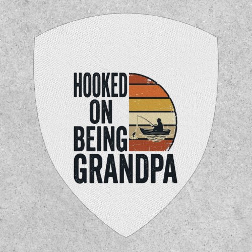 Hooked On Being Grandpa Fishing Retro Vector Desig Patch