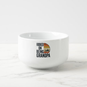 Hooked On Being Grandpa Fishing Retro Vector Desig Soup Mug