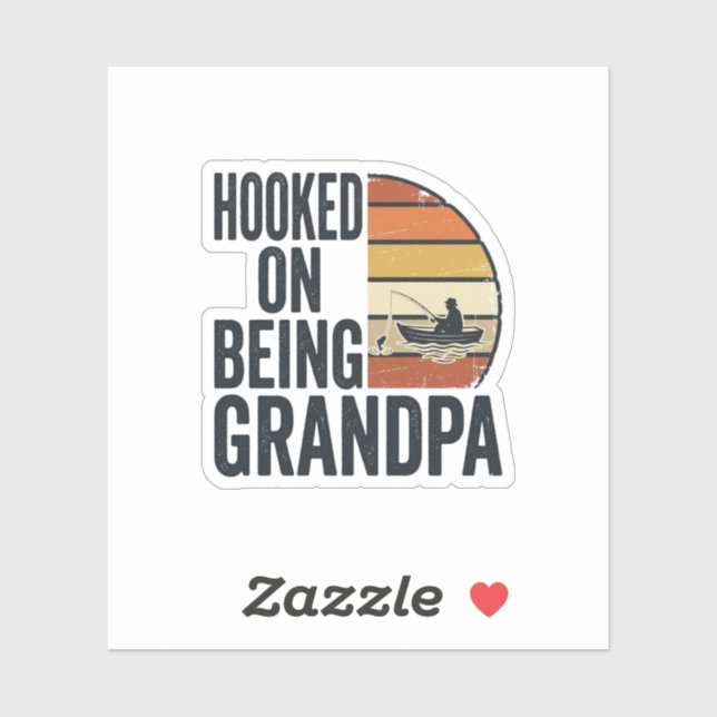 Hooked On Being Grandpa Fishing Retro Vector Desig Sticker (Sheet)