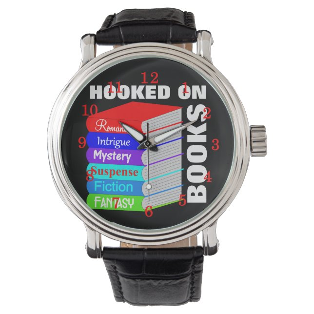 Hooked On Books Book Lovers Novelty Personalized Watch (Front)