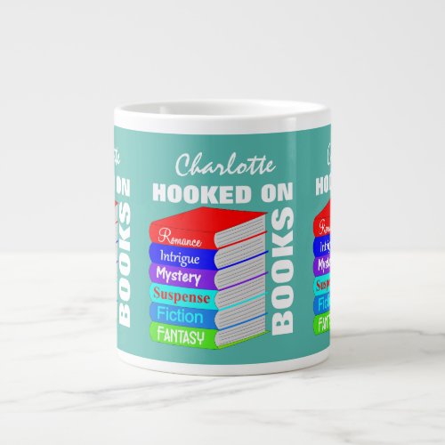 Hooked On Books Funny Book Worms Personalized Giant Coffee Mug