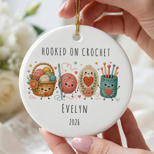 Hooked on Crochet Personalized Christmas Ceramic Ornament