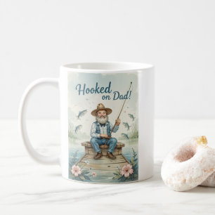 Hooked on Dad Fishing Fathers Day Funny Coffee Mug