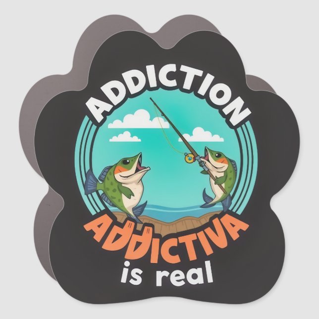 Hooked on Fishing: A Playful Take on Addiction Car Magnet (Front)