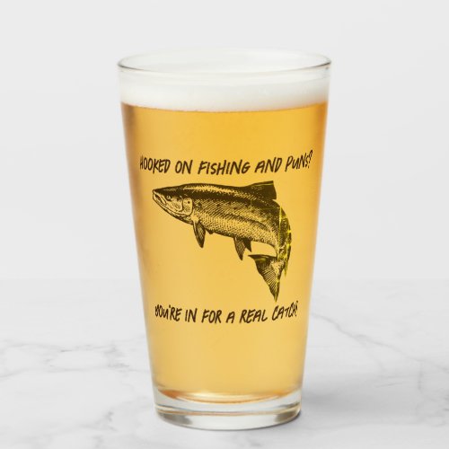 Hooked on fishing and Puns _ Fishing Beer Glass
