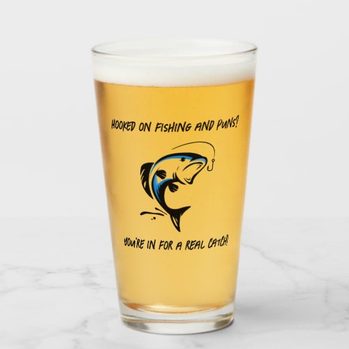 Hooked on fishing and Puns _ Fishing Beer Glass