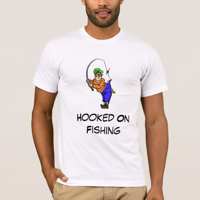 Hooked on Fishing Cartoon T-shirt (Front)