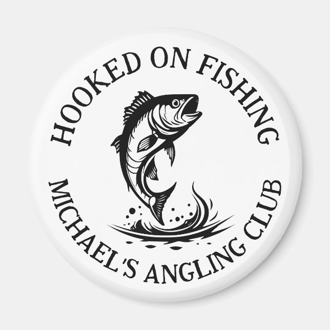 Hooked On Fishing Logo, Personalized Angling Club Magnet (Front)