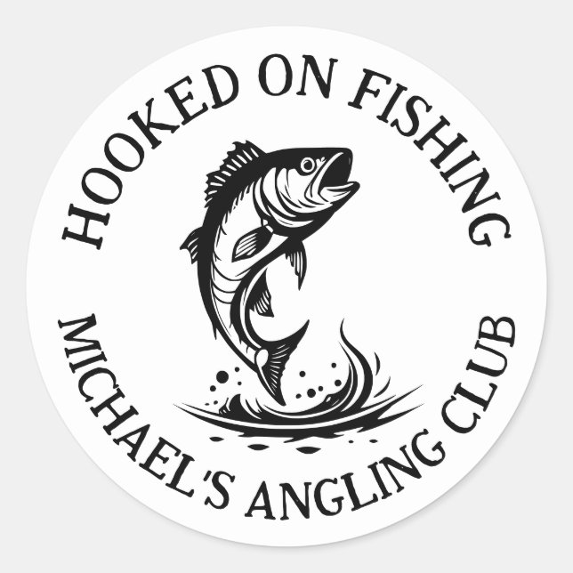 Hooked On Fishing Personalized Angler Classic Round Sticker (Front)