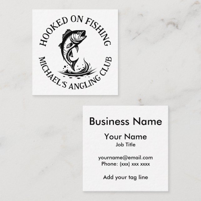 Hooked On Fishing Personalized Angler Square Business Card (Front/Back)