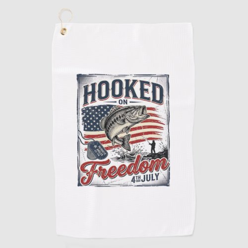 Hooked On Freedom 4th July Fishing Golf Towel