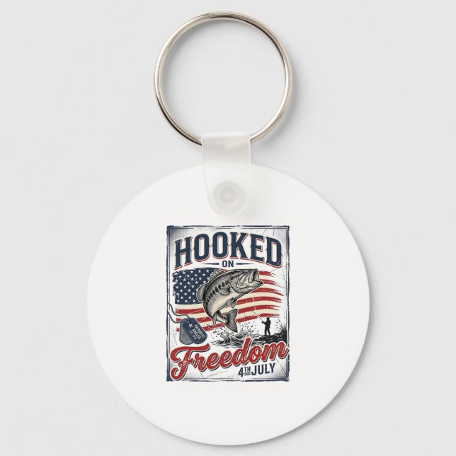 Hooked On Freedom 4th July Fishing Keychain (Front)