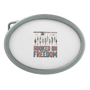 Hooked On Freedom Patriotic Fishing Shirt Design_1 Belt Buckle