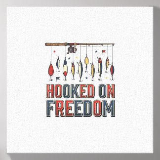 Hooked On Freedom Patriotic Fishing Shirt Design_1 Canvas Photo Tile