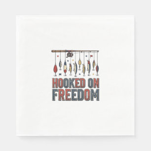 Hooked On Freedom Patriotic Fishing Shirt Design_1 Napkins