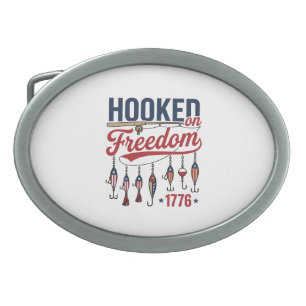 Hooked on Freedom Patriotic Fishing Shirt Design ( Belt Buckle