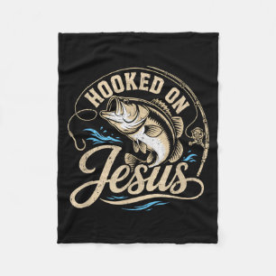 Hooked On Jesus Christian Fishing Bass Faith Fleece Blanket